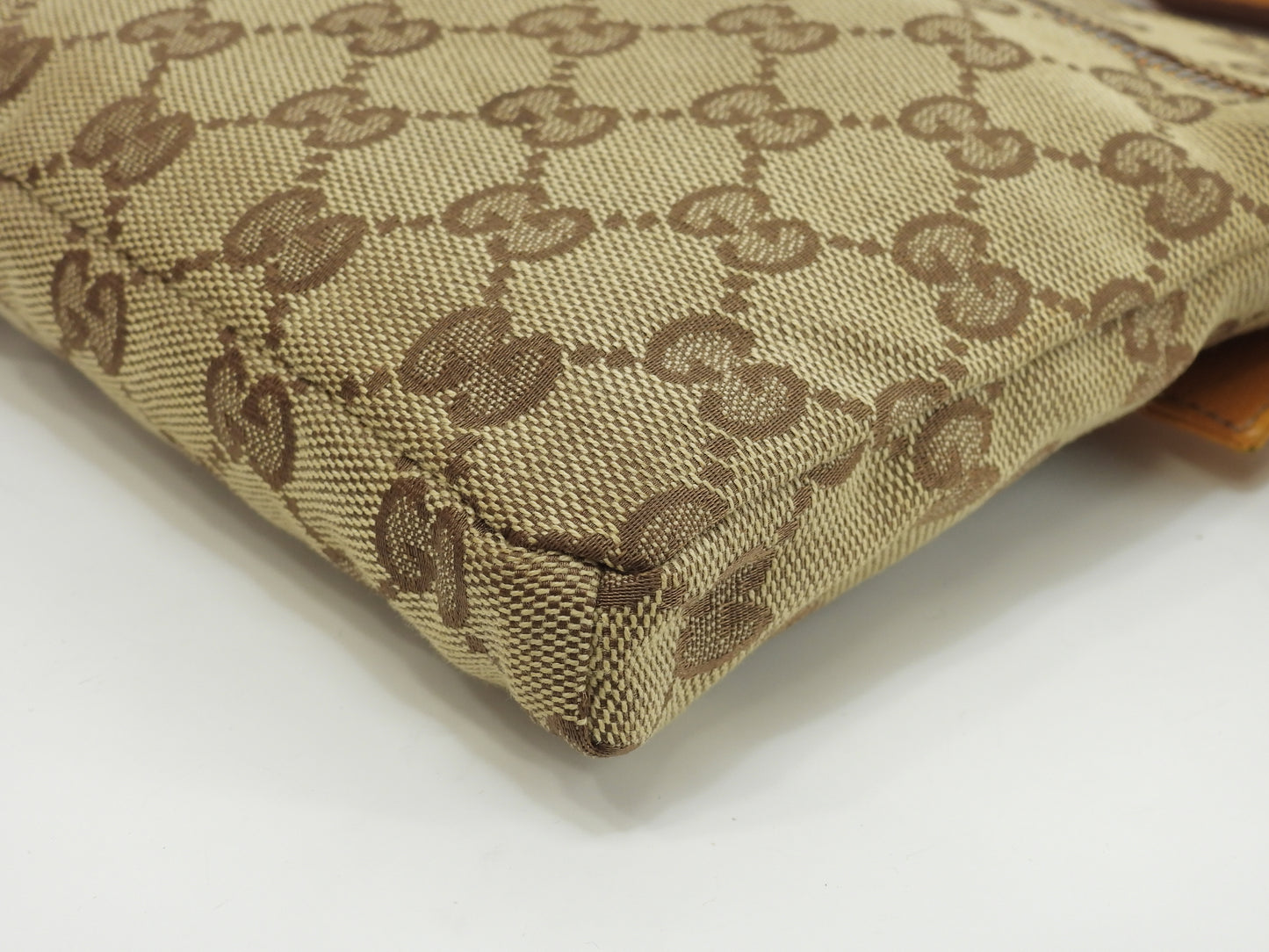 グッチ ベルトバッグ GGシュプリーム コットン茶黄革 ボディバッグ ウエストバッグ 美品@ 17