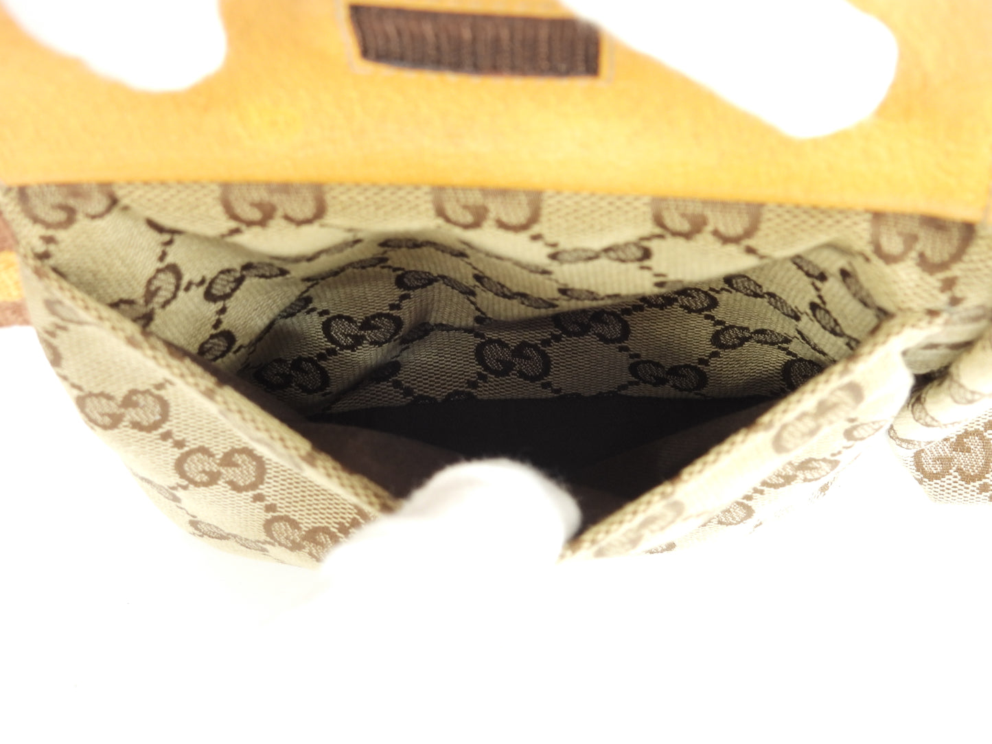 グッチ ベルトバッグ GGシュプリーム コットン茶黄革 ボディバッグ ウエストバッグ 美品@ 17
