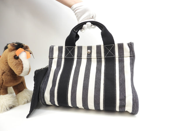 HERMES ブラック トートバッグ ストライプ エルメスブラック ストライプ トートバッグ 【公式通販】