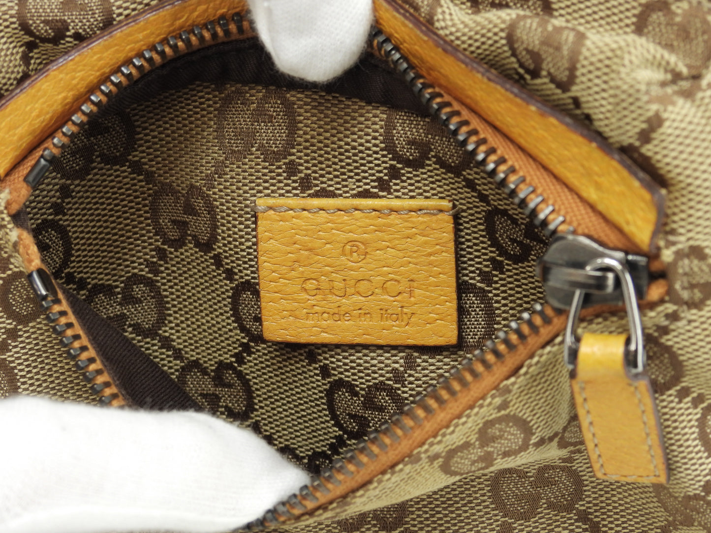 グッチ ベルトバッグ GGシュプリーム コットン茶黄革 ボディバッグ ウエストバッグ 美品@ 17