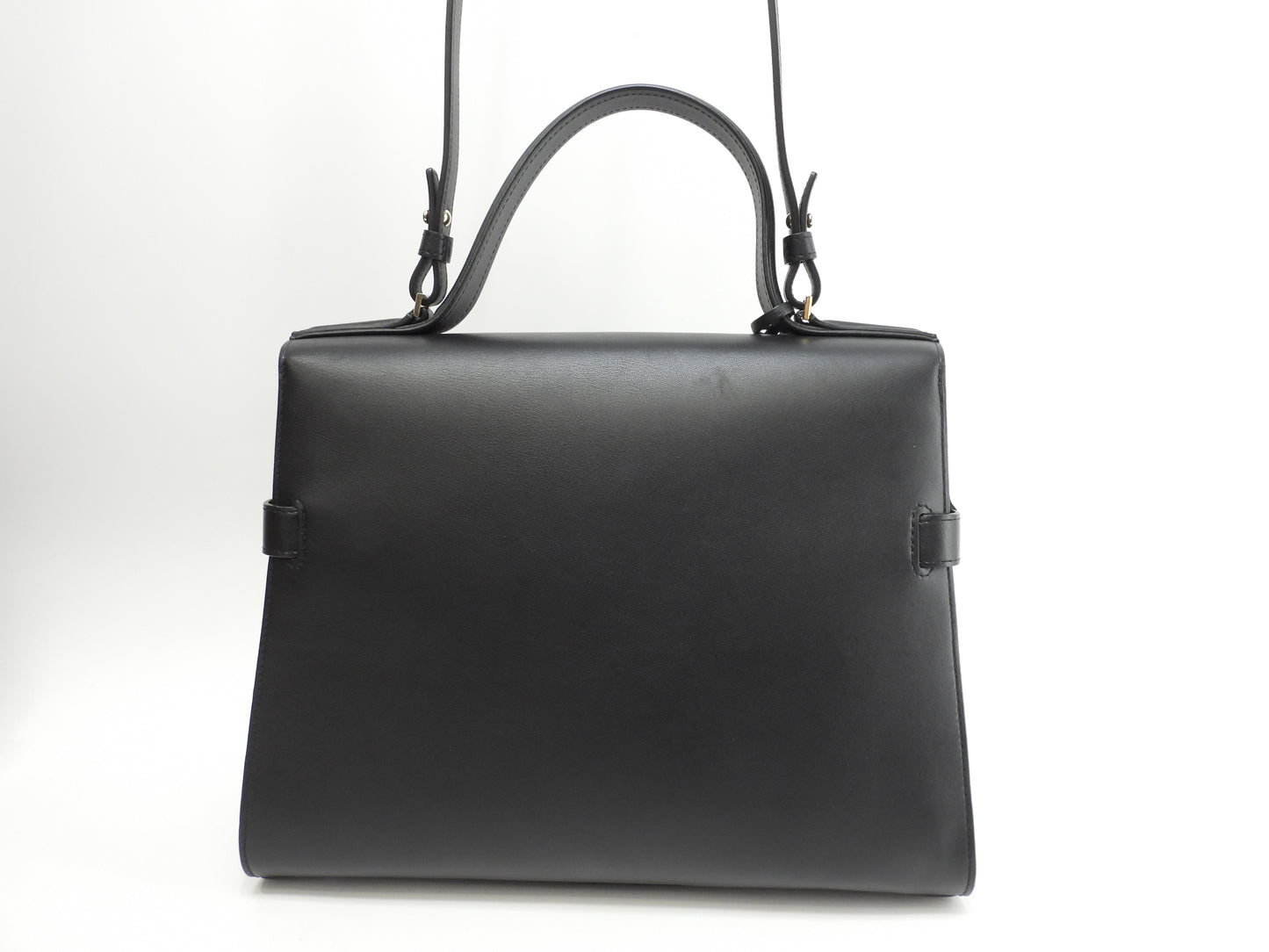 デルボー タンペートGM シルキーカーフレザー 黒 s付ハンドバッグ ケリー型@BO4D