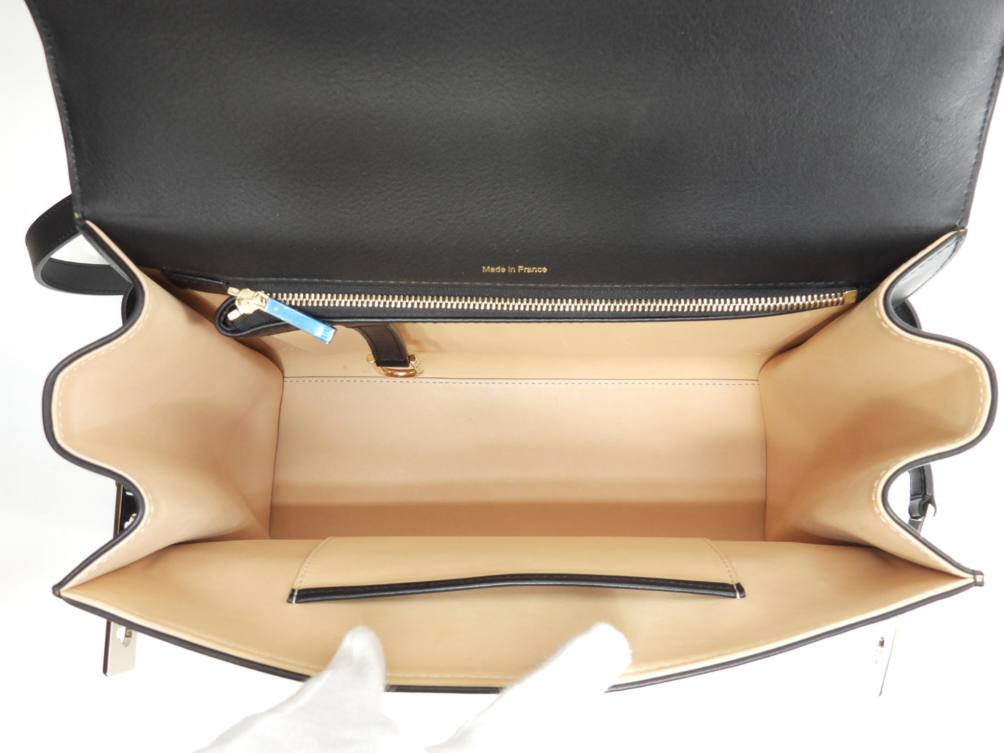 デルボー タンペートGM シルキーカーフレザー 黒 s付ハンドバッグ ケリー型@BO4D