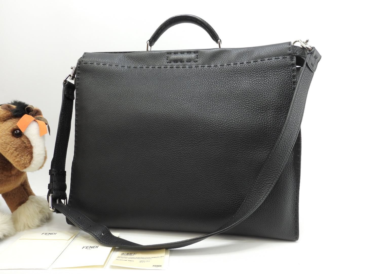 フェンディ ピーカブー大 モンスター セレリアレザー黒 メンズハンドバッグ 極美品@ 69
