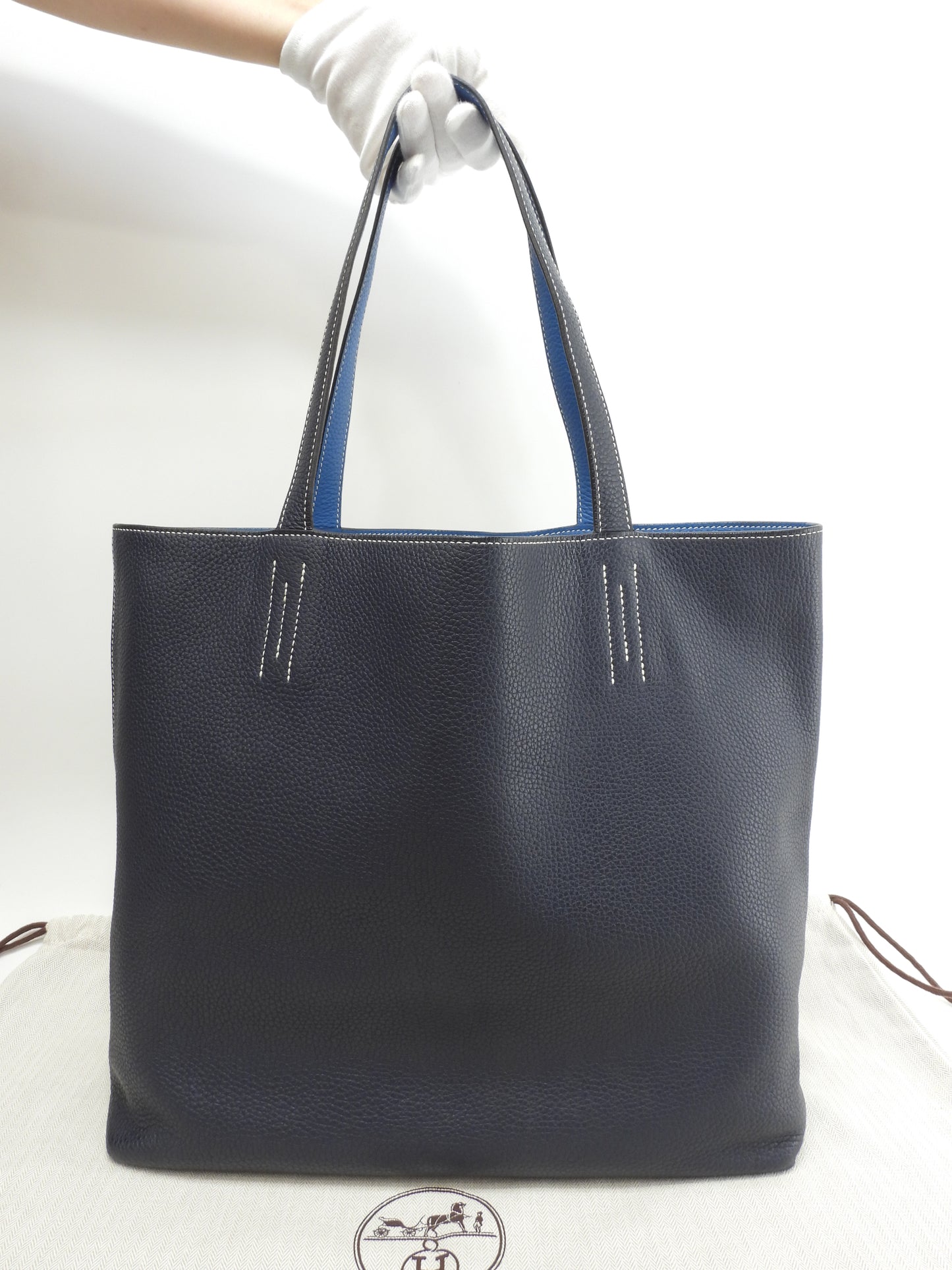 エルメス ドゥブルサンス45 トリヨンレザー 濃青 メンズトートバッグ 美品@Y