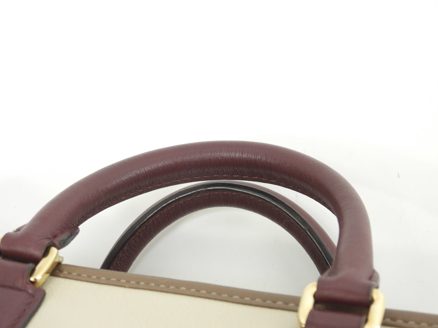 ロエベ s付アマソナ23 レザー グレージュ茶ボルドー ミニハンドバッグ ポシェット 極美品@011507