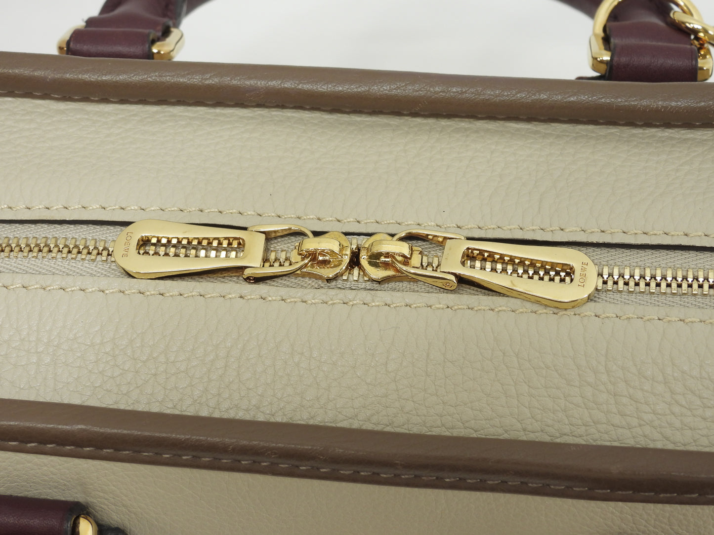 ロエベ s付アマソナ23 レザー グレージュ茶ボルドー ミニハンドバッグ ポシェット 極美品@011507