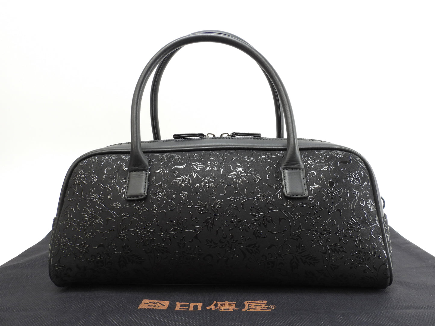 印傳屋 ハンドパック 花唐草 鹿革漆塗黒 トートバッグ 極美品@ 1