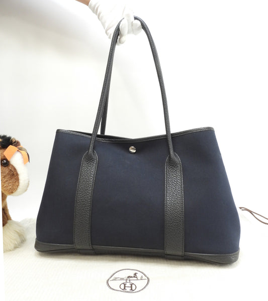 エルメス ガーデンパーティPM ロングショルダー コットン革黒 トートバッグ 極美品@□P 3