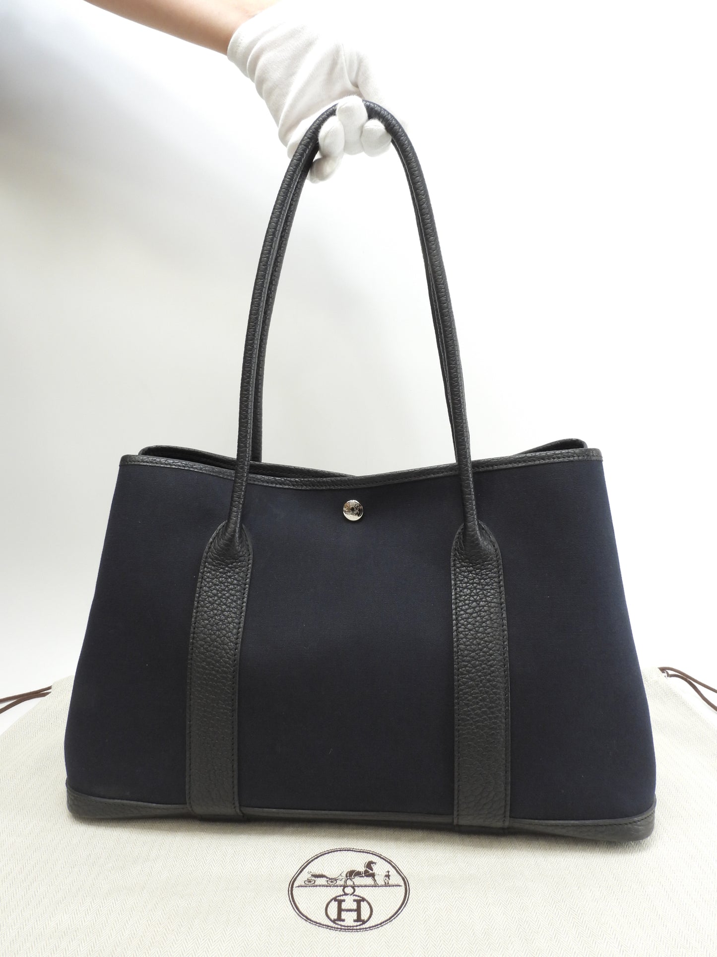 エルメス ガーデンパーティPM ロングショルダー コットン革黒 トートバッグ 極美品@□P 3