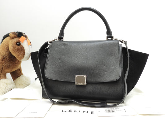 セリーヌ トラペーズ スモール レザー黒 ショルダーストラップ付ハンドバッグ@ 31