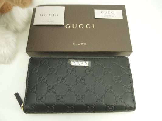 グッチ ロングウォレット シマ レザー黒 GGスプリーム ジップ長財布 未使用@ 30