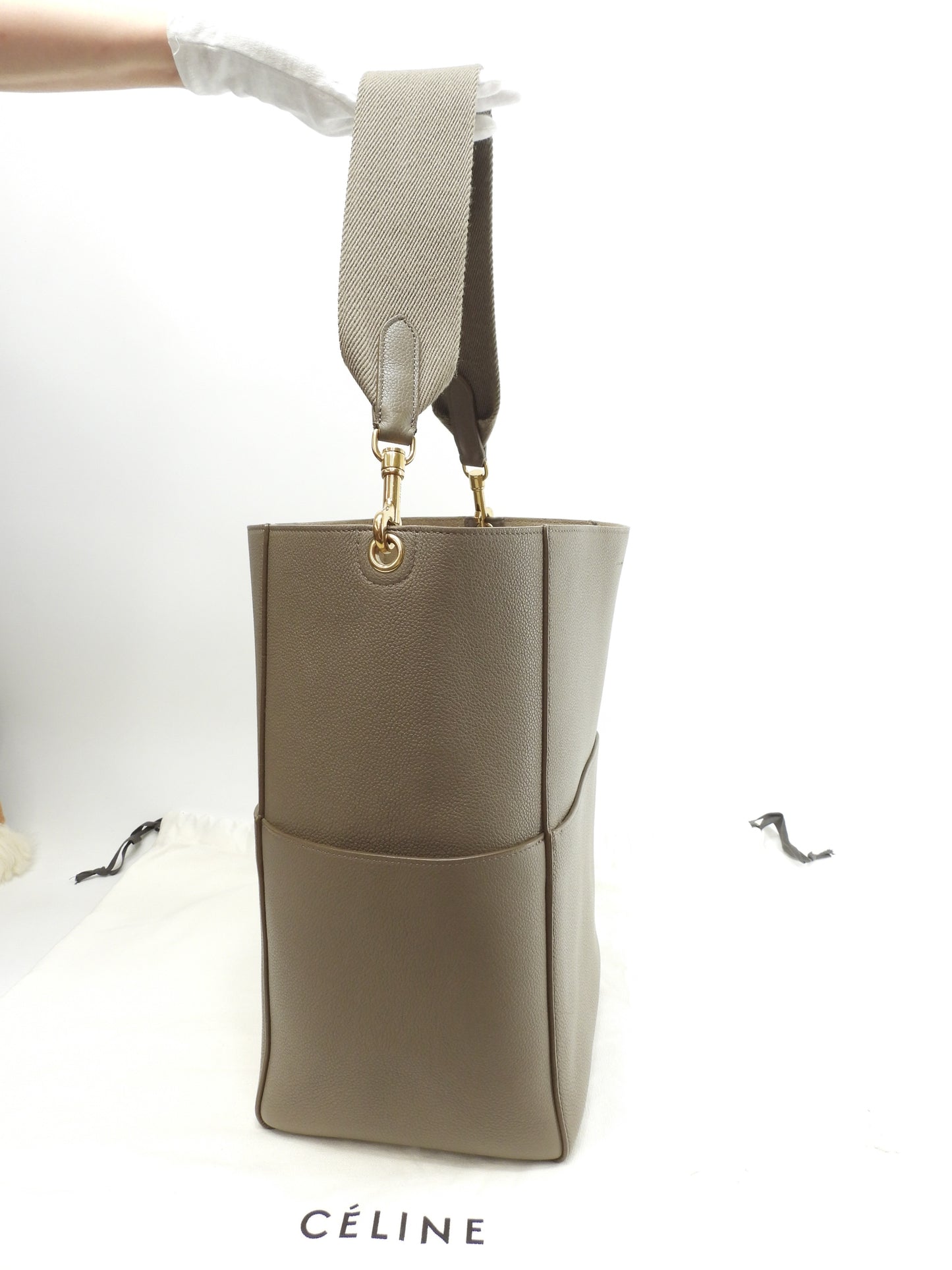 セリーヌ サングルバケット レザー スリ セミショルダーバッグ ホーボーバッグ 美品@F-CA-2177