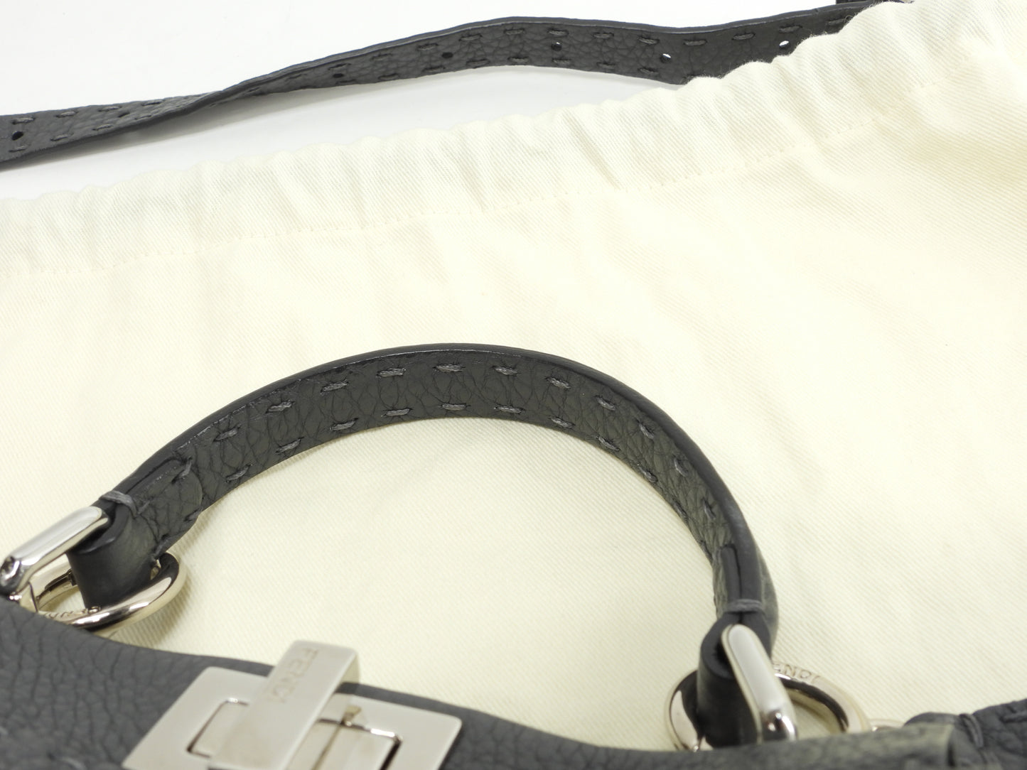 フェンディ ピーカブー アイコニックエッセンシャリー セレリアレザー濃灰 ミニハンドバッグ ポシェット 極美品@ 2