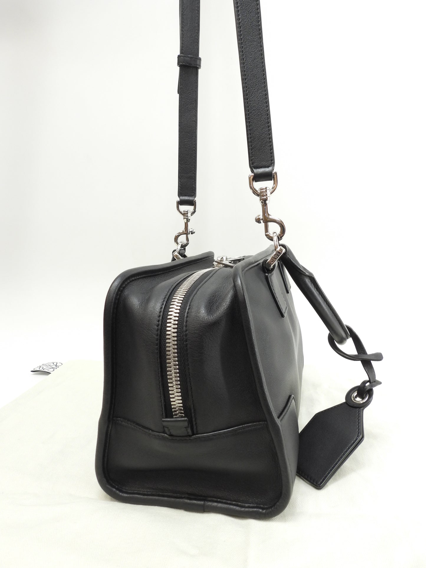 ロエベ アマソナ28 ストラップ付 スムースレザー黒 ハンドバッグ シルバー金具 極美品@471705
