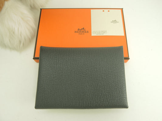 エルメス カルヴィデュオ シェーブル 濃灰 スモールウォレット ミニサイフ 新品@K