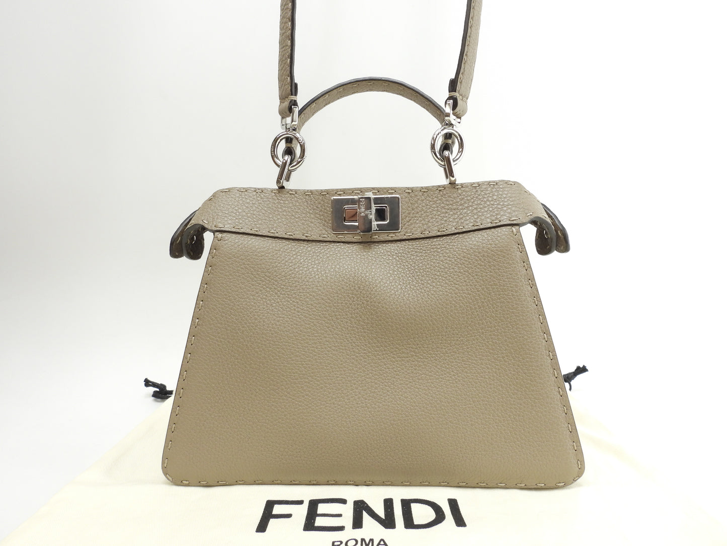 フェンディ ピーカブーミニ ISeeU セレリアレザー灰 ポシェット スモールハンドバッグ 新品同様@ 2