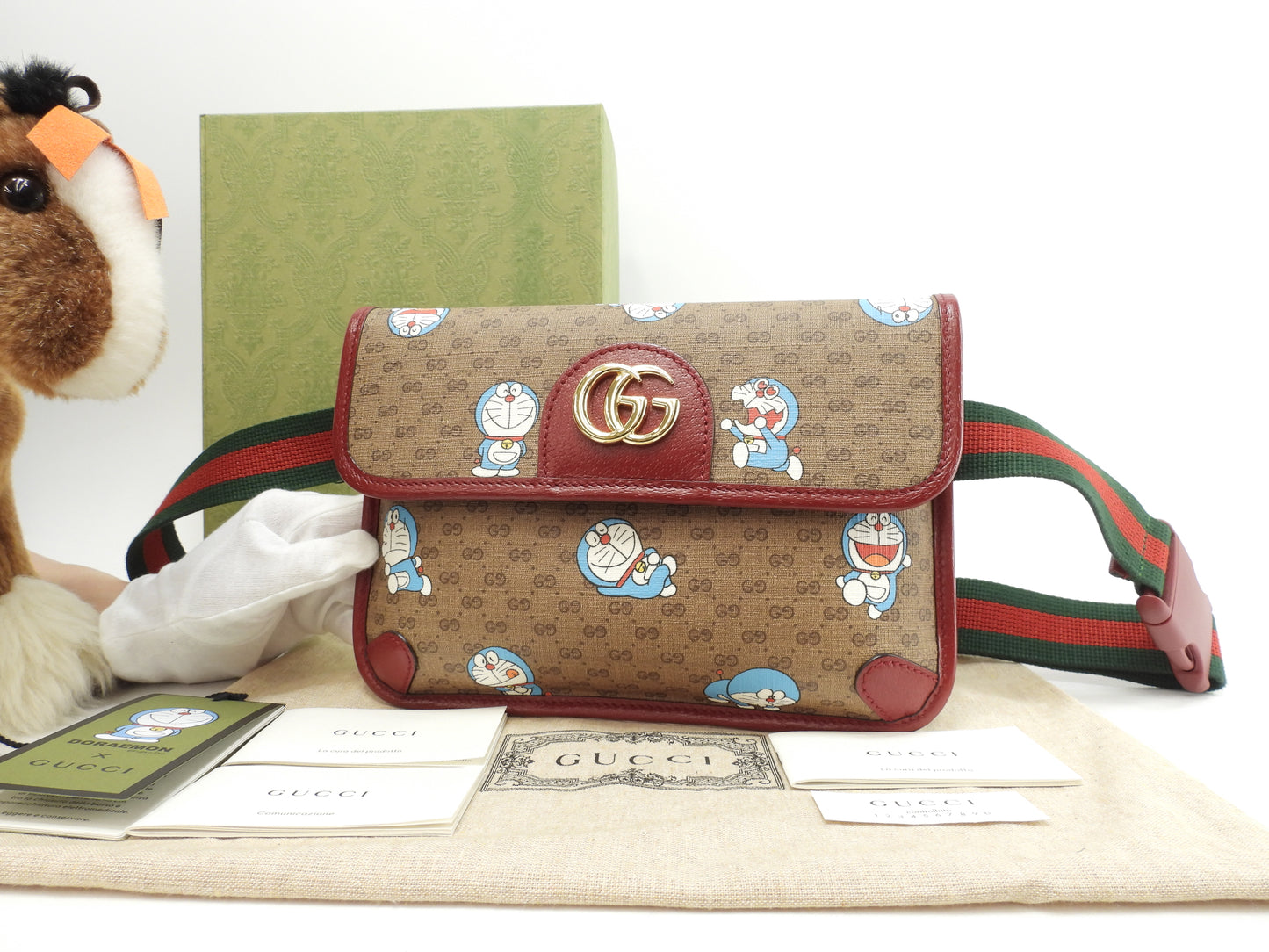 グッチ ベルトバッグ ドラえもん マイクロGG茶赤 ボディバッグ 四角 未使用@ 12
