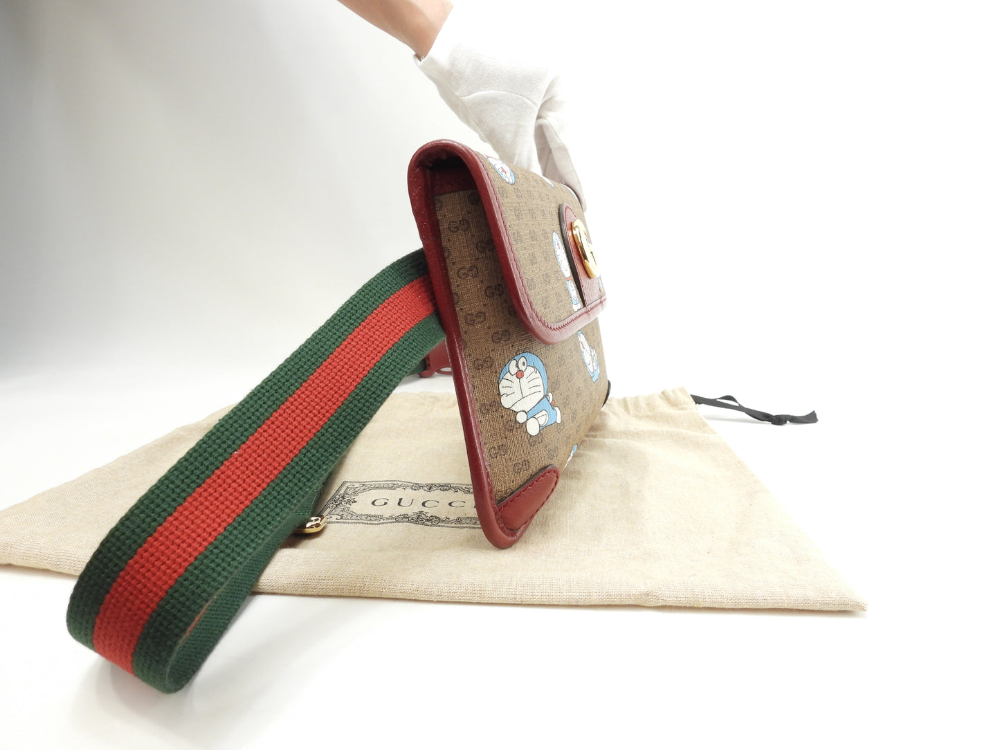 グッチ ベルトバッグ ドラえもん マイクロGG茶赤 ボディバッグ 四角 未使用@ 12