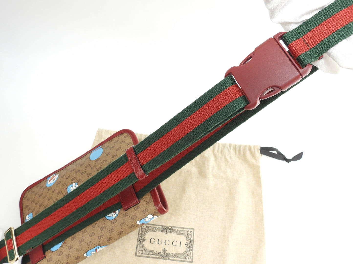 グッチ ベルトバッグ ドラえもん マイクロGG茶赤 ボディバッグ 四角 未使用@ 12