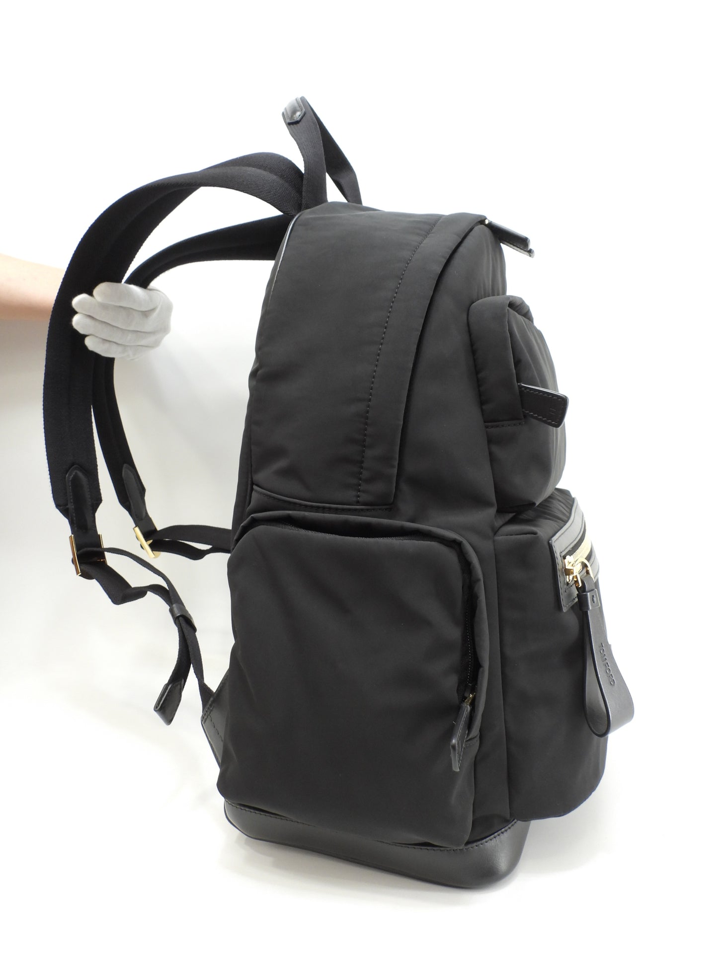 トムフォード バックパック バックリー ナイロン/レザー黒 リュックサック 美品@HO460T024AAU