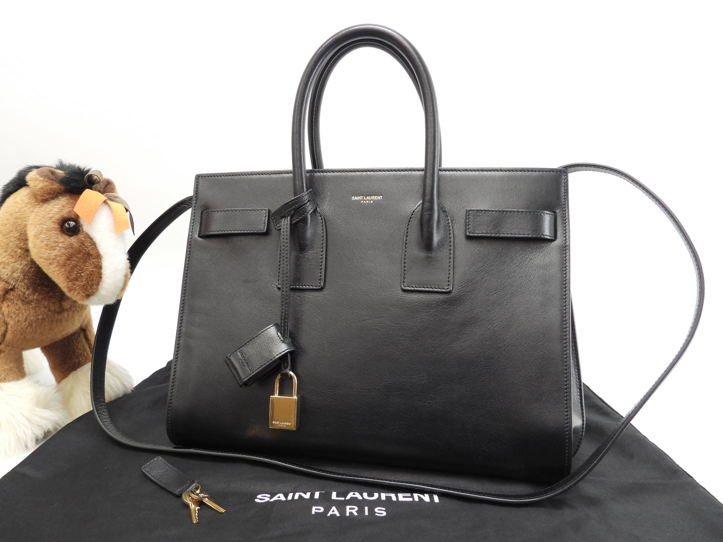 サンローラン サックドジュール スムースレザー 黒 トートバッグ ハンドバッグ YSL 美品@VLR324823-1013 2