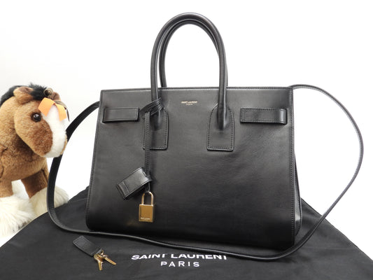 サンローラン サックドジュール スムースレザー 黒 トートバッグ ハンドバッグ YSL 美品@VLR324823-1013 2