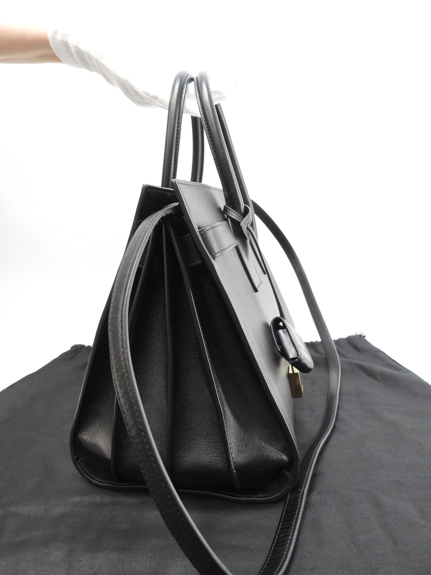 サンローラン サックドジュール スムースレザー 黒 トートバッグ ハンドバッグ YSL 美品@VLR324823-1013 2