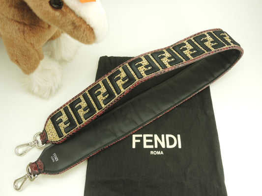 フェンディ ロングショルダーストラップ FFモチーフ ボルドー黒ベージュ 斜め掛用@ 23