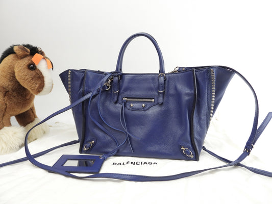 Balenciaga Paper Mini A6 Zip Leather Blue Pochette Handbag Tote Good Condition @ 9