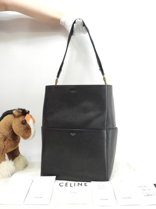 セリーヌ サングルバケット トゴレザー 黒 ホーボーバッグ セミショルダーバッグ 美品@ 11