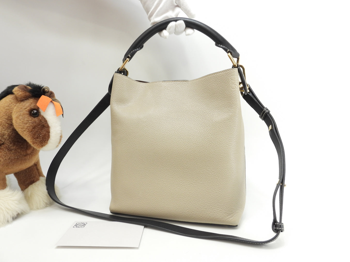 ロエベ Tバケット スモール レザー灰黒緑 2wayハンドバッグ ポシェット クロスボディ@261821