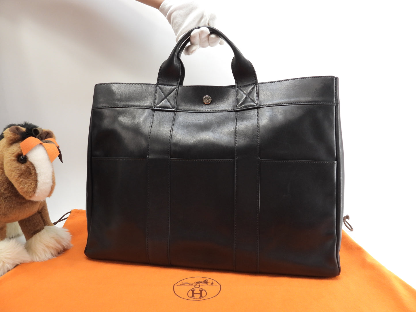 エルメス トートMM フールトゥ カーフレザー黒 ハンドバッグ トートバッグ@□E 13