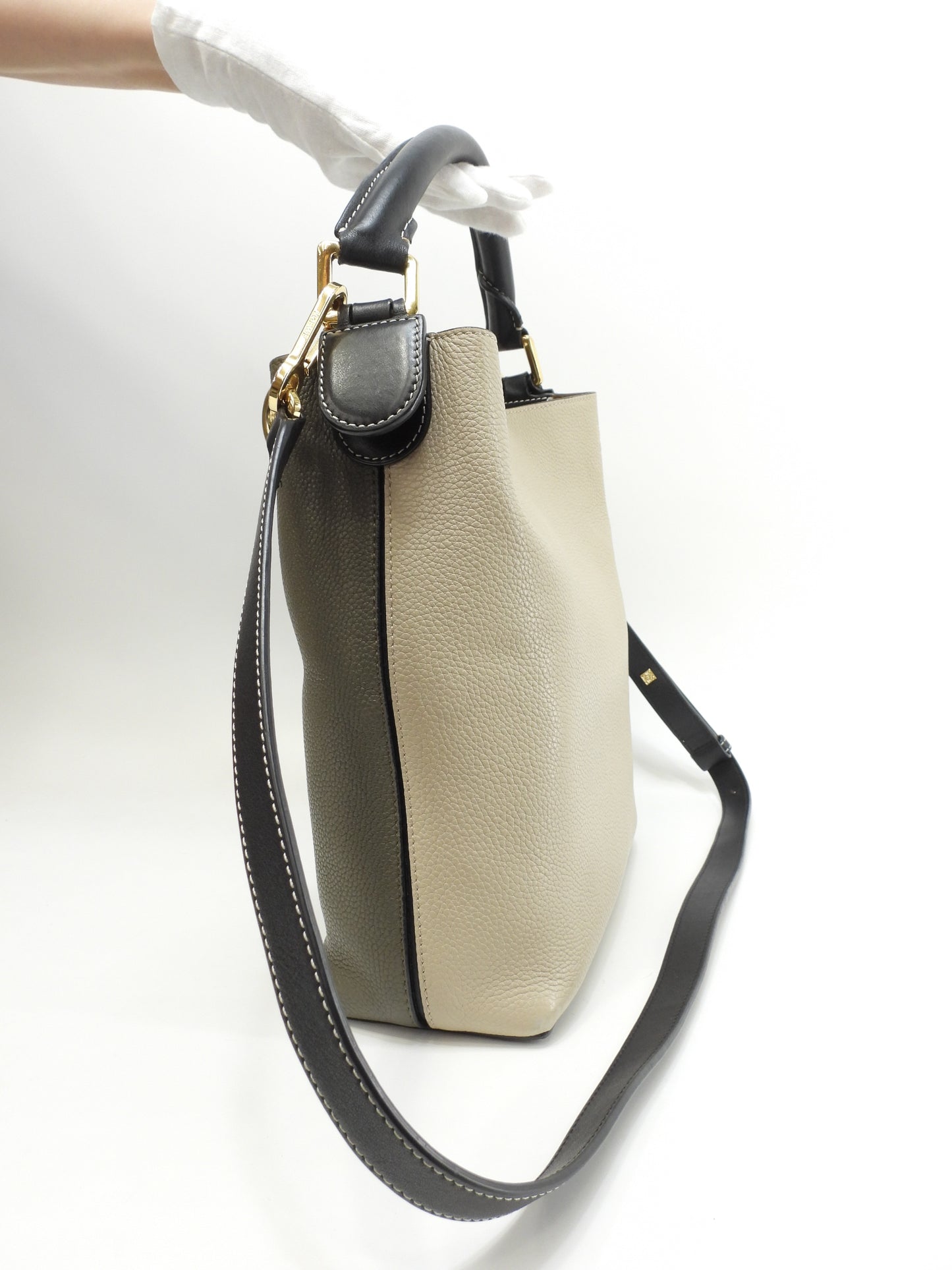 ロエベ Tバケット スモール レザー灰黒緑 2wayハンドバッグ ポシェット クロスボディ@261821