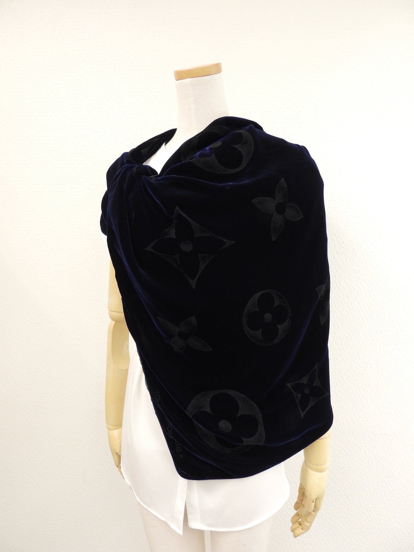 ルイヴィトン エシャルプベルベットGM M71533 ナイトブルー ショール膝掛 美品@ 1