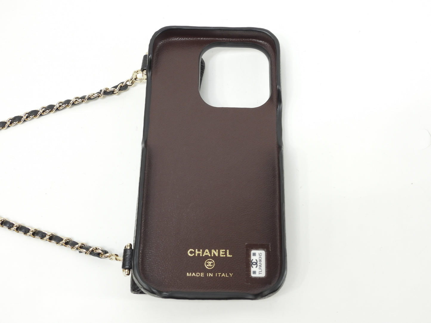 シャネル iphone15proケース キャビア黒 ストラップ付カバー 極美品@TLPAHKH5
