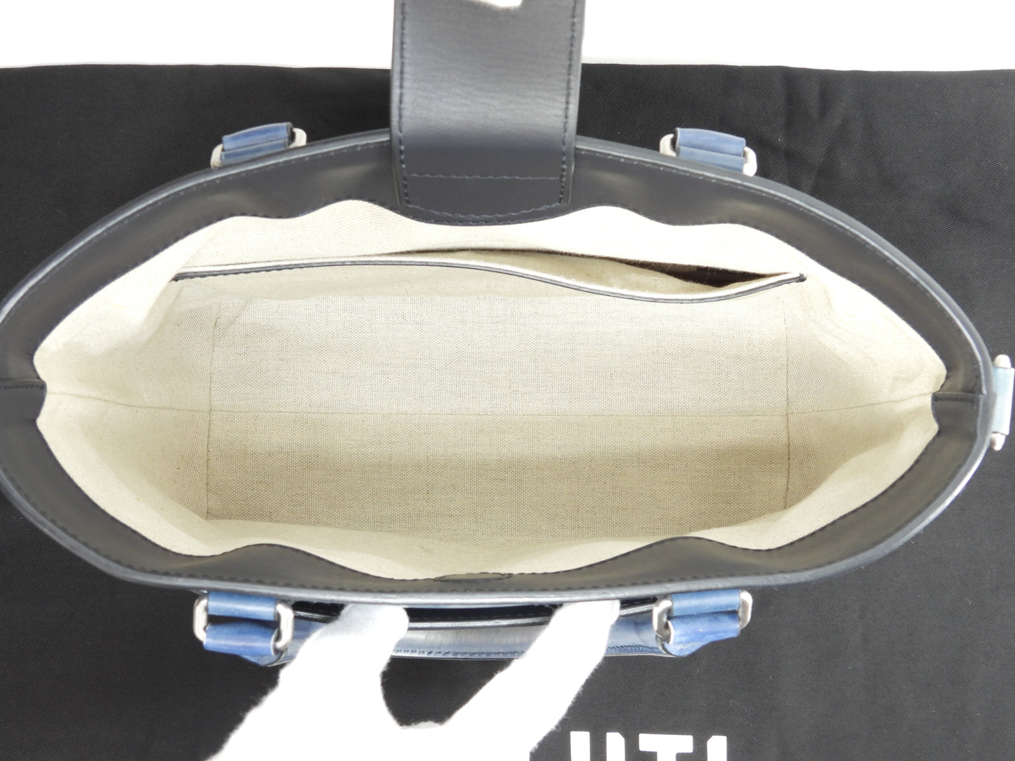 ベルルッティ トゥジュールXS カリグラフィ レザー灰青 トートバッグ メンズ@U0224