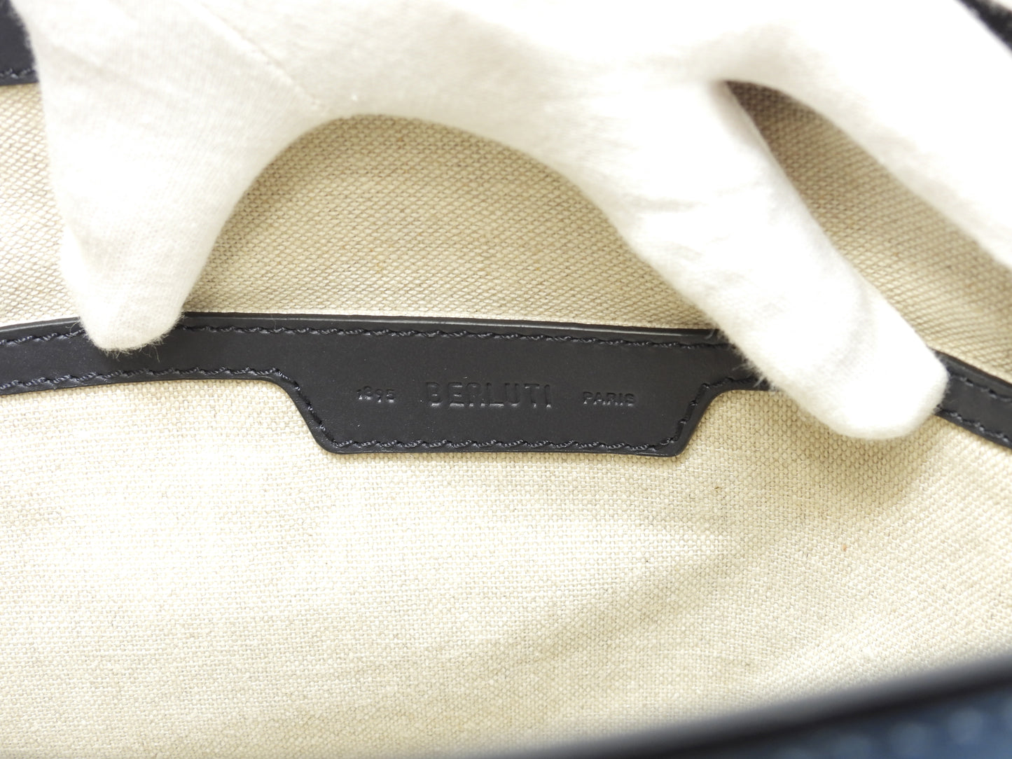 ベルルッティ トゥジュールXS カリグラフィ レザー灰青 トートバッグ メンズ@U0224