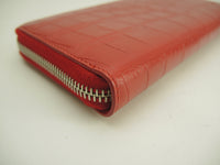 サンローラン ロングウォレット YSL クロコ型押レザー赤 ジップ長財布 シルバー金具@CFP370776-1115