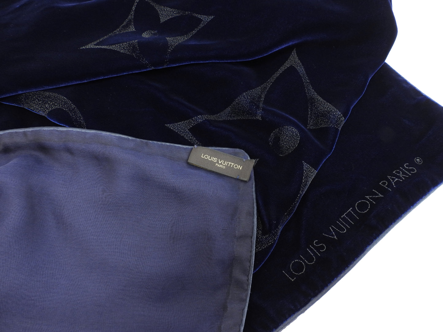 ルイヴィトン エシャルプベルベットGM M71533 ナイトブルー ショール膝掛 美品@ 1