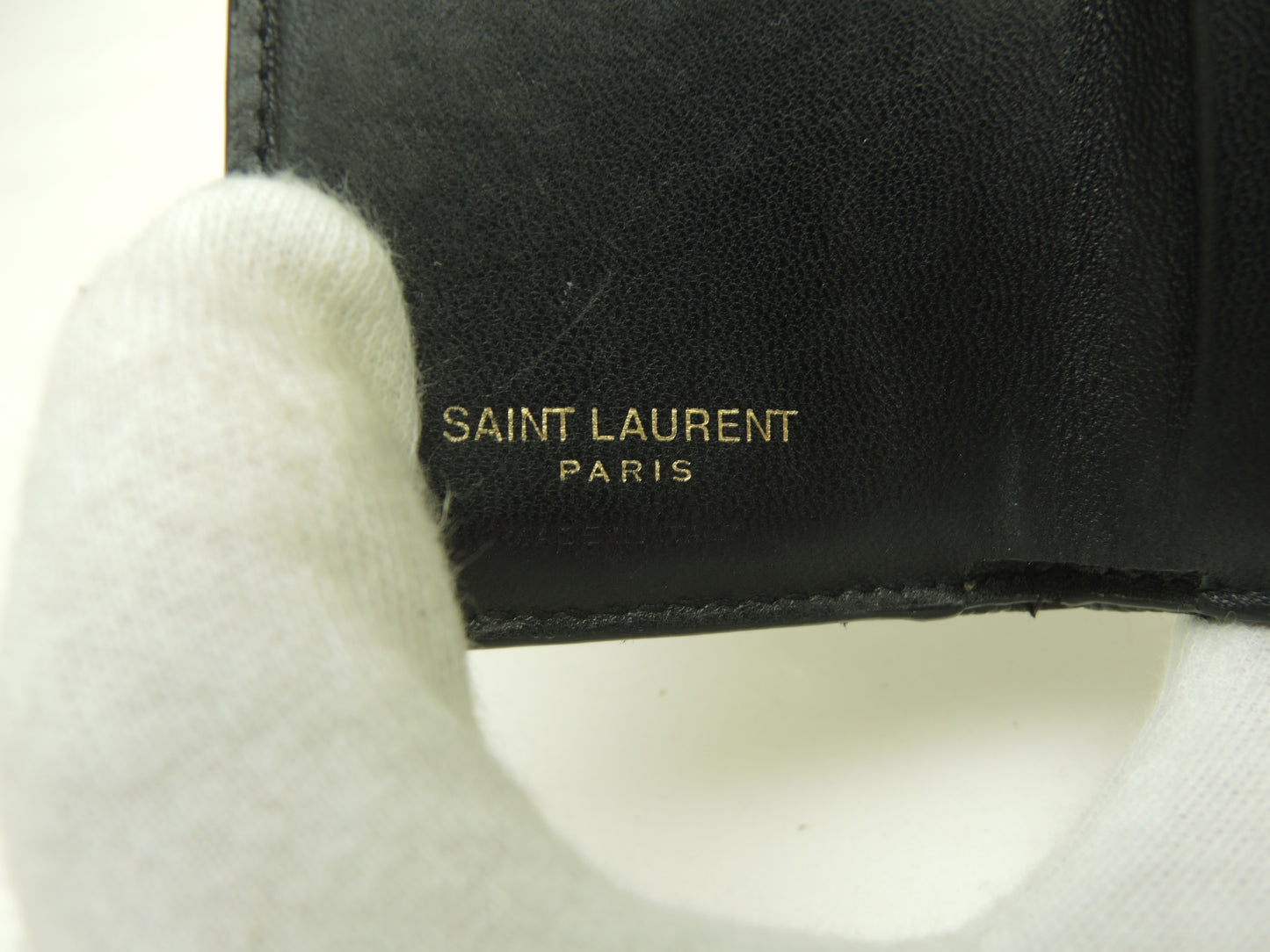 サンローラン ミニウォレット YSL レザー黒 3折Wホック財布 ゴールド金具@ 93