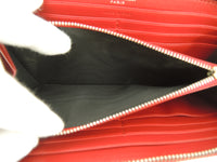 サンローラン ロングウォレット YSL クロコ型押レザー赤 ジップ長財布 シルバー金具@CFP370776-1115