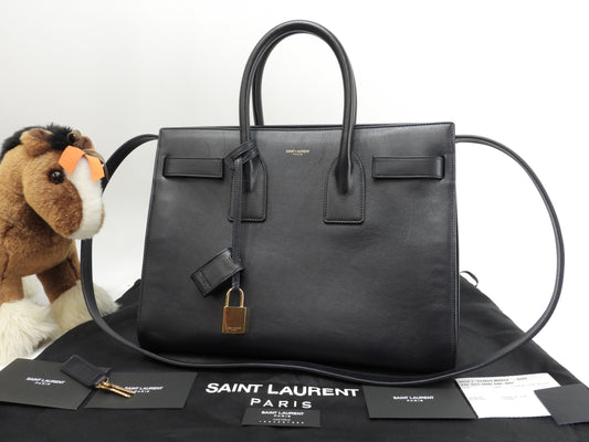 サンローラン サックドジュール YSL レザー濃紺 トートバッグ ハンドバッグ 美品@ 90