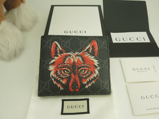 グッチ 2折財布 ウルフ GG黒 メンズ コンパクトウォレット 美品@ 3