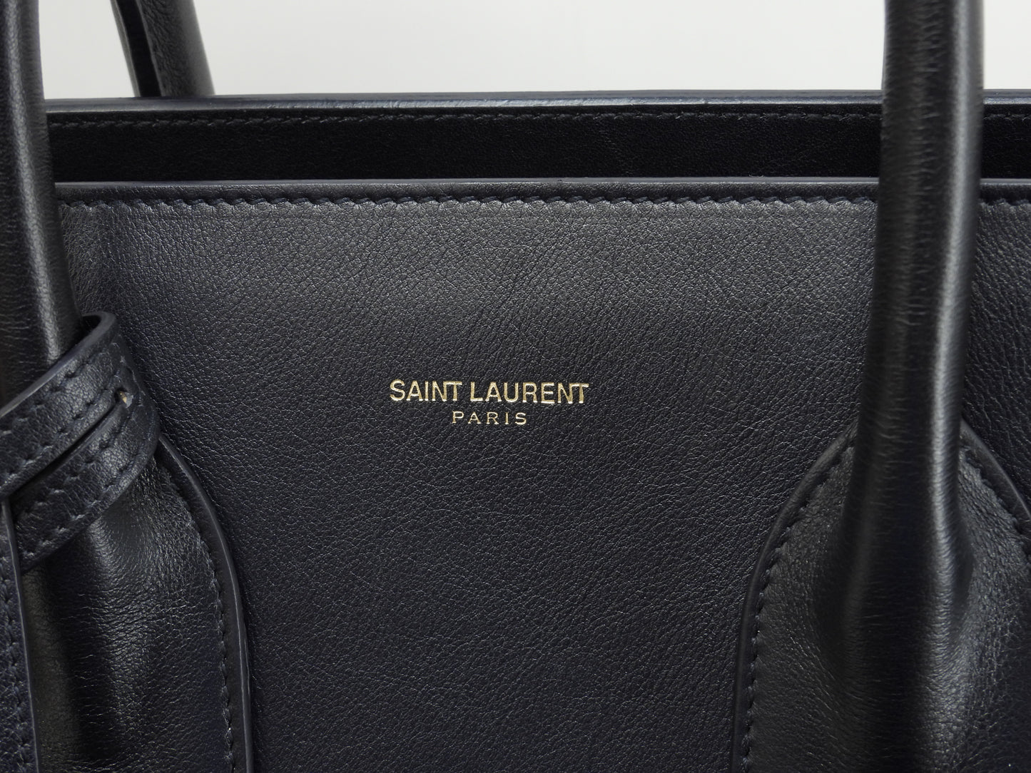 サンローラン サックドジュール YSL レザー濃紺 トートバッグ ハンドバッグ 美品@ 90