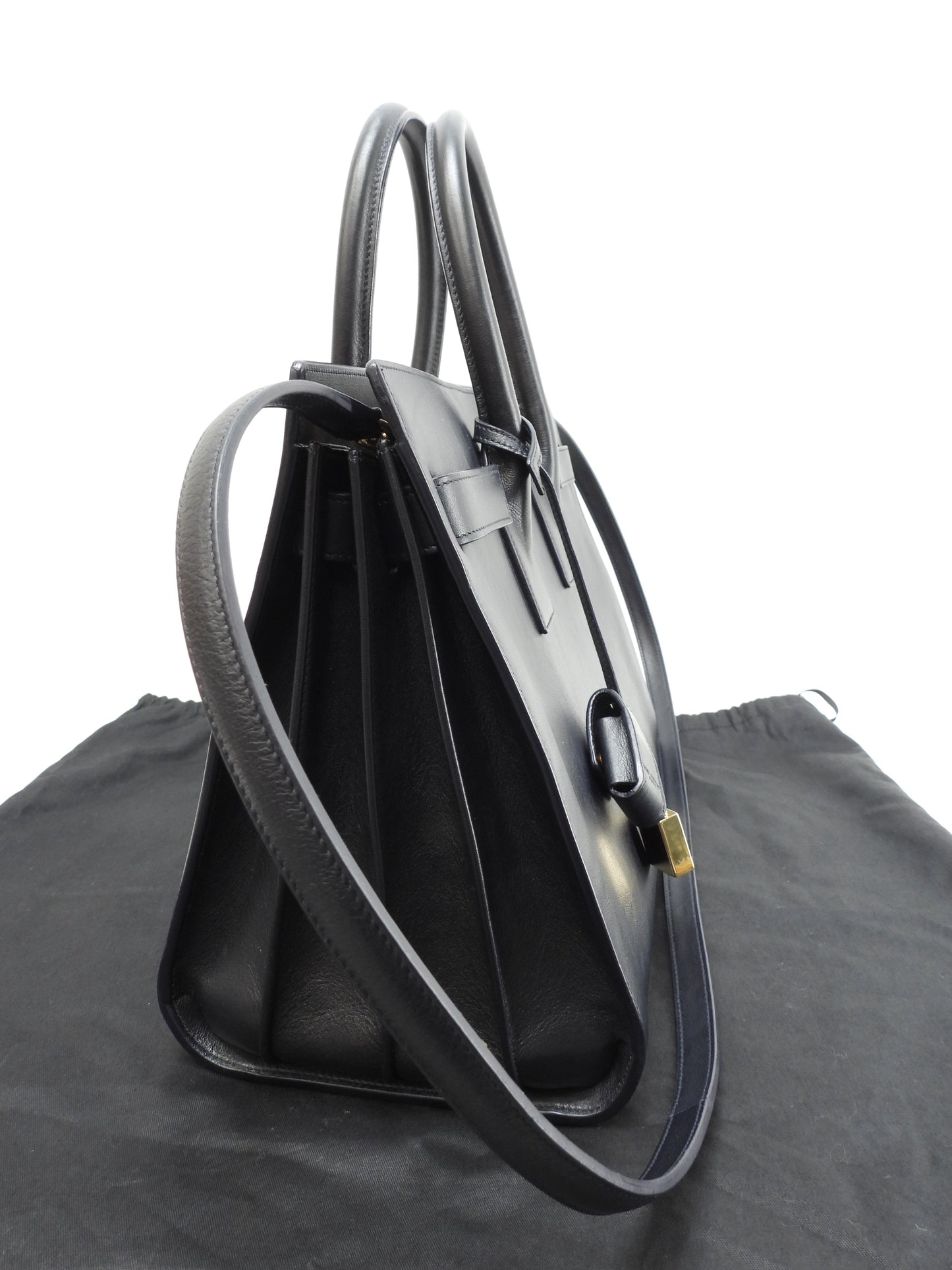 サンローラン サックドジュール YSL レザー濃紺 トートバッグ ハンドバッグ 美品@ 90