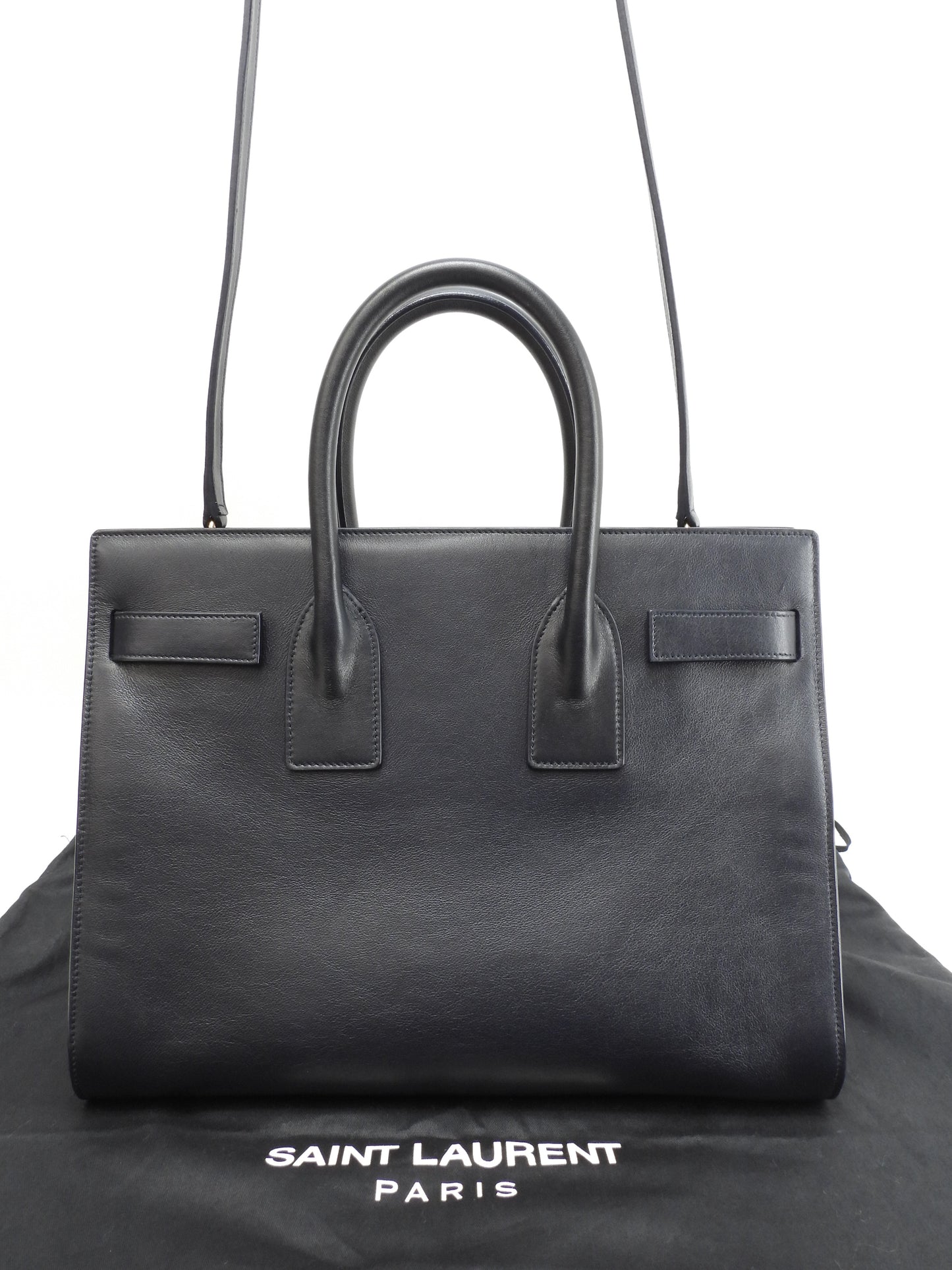 サンローラン サックドジュール YSL レザー濃紺 トートバッグ ハンドバッグ 美品@ 90