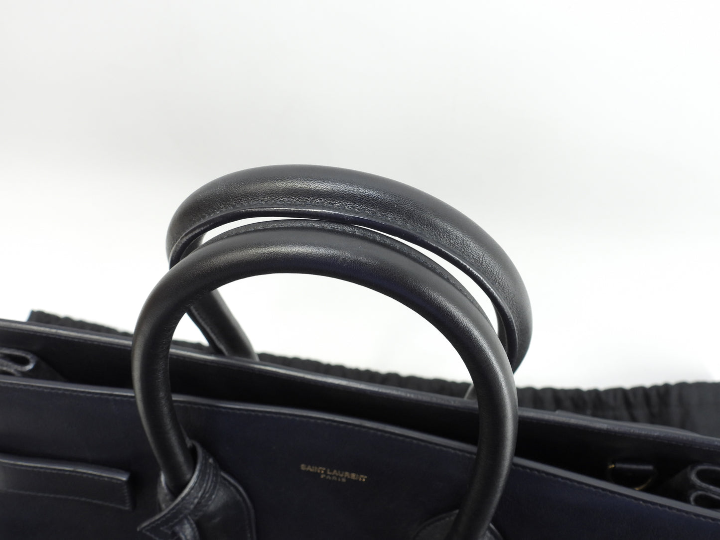 サンローラン サックドジュール YSL レザー濃紺 トートバッグ ハンドバッグ 美品@ 90