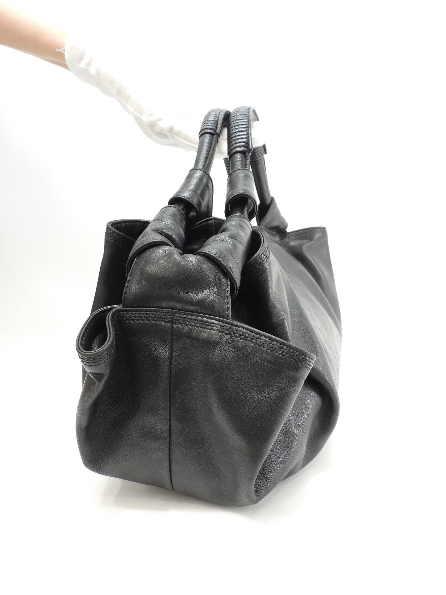 ロエベ ハンドバッグ ナッパアイレ レザー黒 シルバー金具 ミニトートバッグ@050811