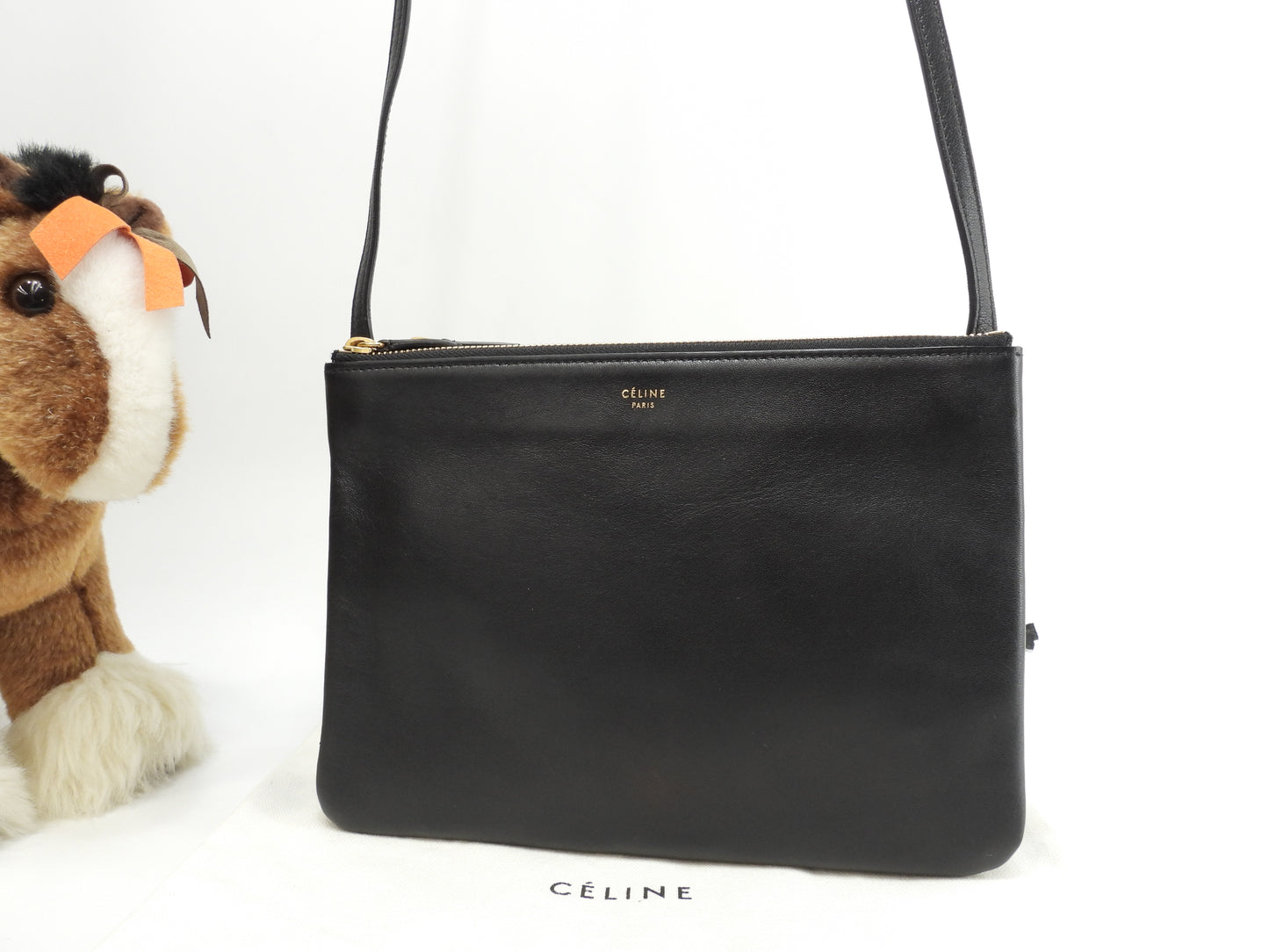 セリーヌ トリオラージ スムースレザー黒 クロスボディバッグ 斜掛ショルダー ポシェット 美品@ 3