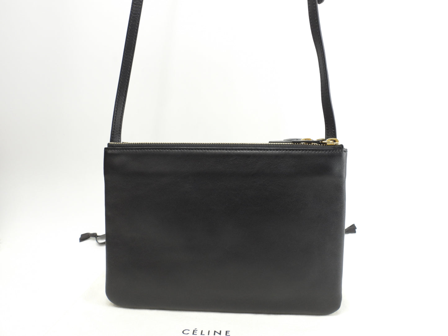 セリーヌ トリオラージ スムースレザー黒 クロスボディバッグ 斜掛ショルダー ポシェット 美品@ 3